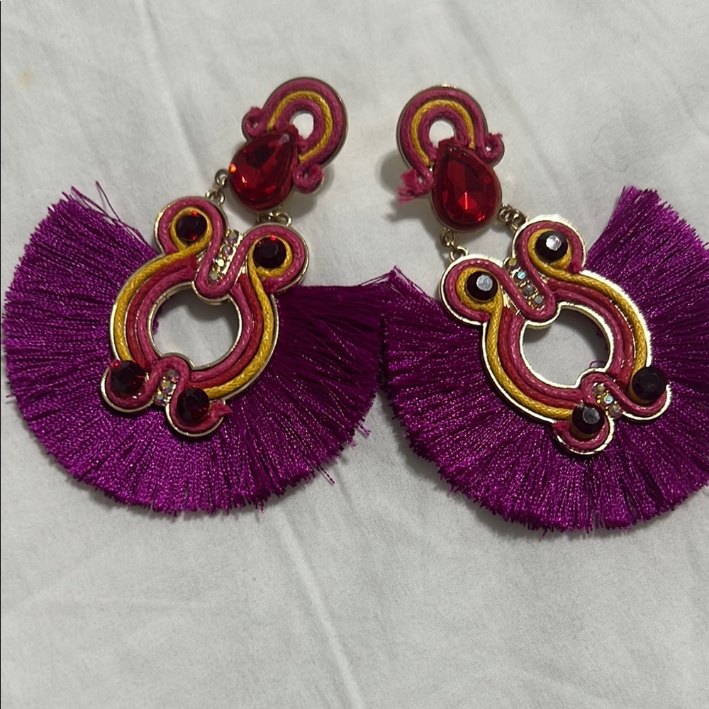 Vibrant Purple and Red Statement Earrings - Picture 1 of 1